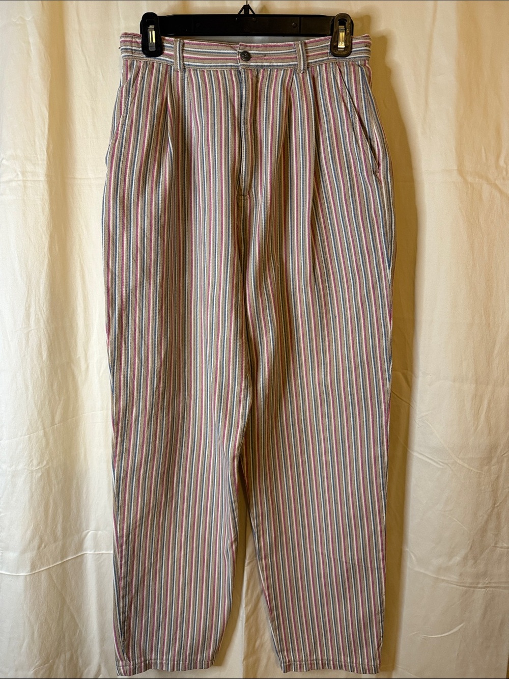 Eddie Bauer Vertical Multistripe High-Rise Trousers in Pink, Blue, Green, Tan